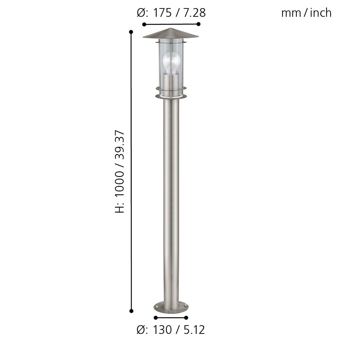 EGLO Außen-Wegelampe Lisio, 1 flammige Außenleuchte | Edelstahl Gehlicht silber, Glas transparent, E27 Fassung, IP44