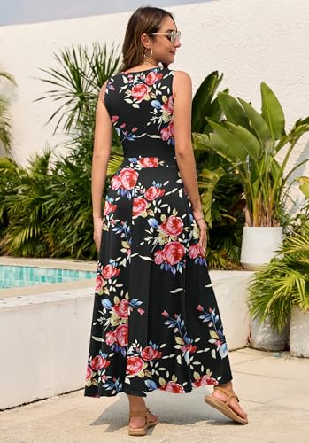 Image of MISFAY Women Maxi Dress Sleeveless Wrap V Neck Summer Boho Casual