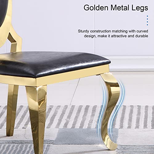 Acedécor Black Leather Dining Chairs, Classic King Louis Upholstered Chairs, Luxurious Polished Gold Oval Back And Legs, Mid-Centure Modern (Set Of 6) #TOP5