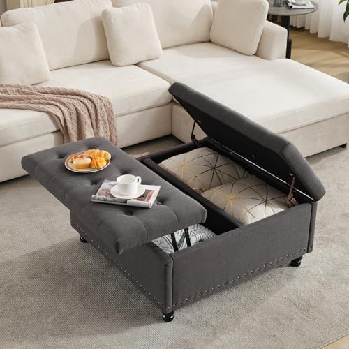 Tbfit Large Square Storage Ottoman Bench, Tufted Upholstered Coffee Table
