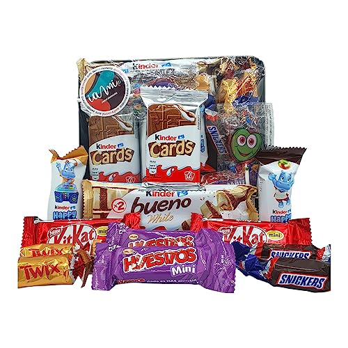 Happy Vassoio di Cioccolatini Kinder e Mini Cioccolatini. +10 Unità Il regalo Perfetto per una Festa TOP. Kinder Card, Kinder Happy Hippo, Kinder Bueno, Twix, Kit Kat, Snickers