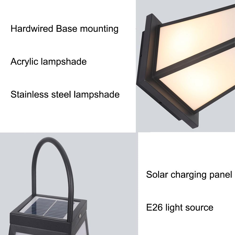 Zewnętrzna lampa podłogowa ze stali nierdzewnej, przewodowa, czarne wykończenie, 60 W, podstawa E26, wodoodporna IP54, solarna, do ogrodu, na podwórko, taras - wysokość 50 cm