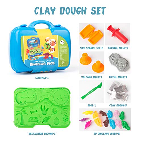 Jar Melo Dinosaur Modeling Clay Kit, 20 Pieces Magic Dough,Non-Toxic Dinosaur Dough Figures Toys for Kids