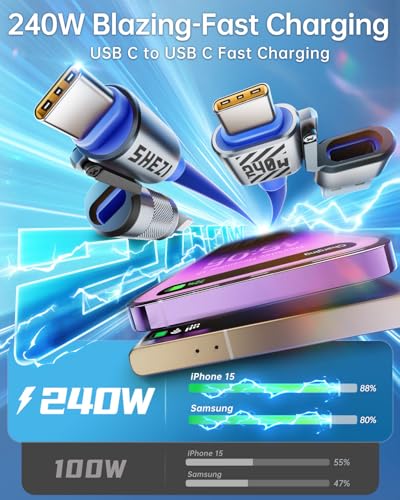 Image of 4 in 1 USB C Cable 240W 5FT Fast Charging & Data Transfer, Thicker Silicone Multi Charger Cord for iPhone iPad Charger Wire Combo with L /Type C /USB A for iPhone 16 /15 /Macbook (Blue)