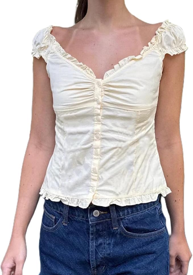 Image of Fairy Grunge Y2k Shirts Vintage Crop Tops Short Sleeve Girls Slim Fit Tees