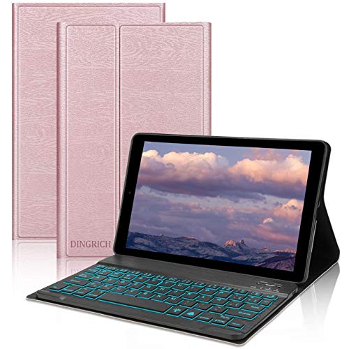 Dingrich Funda Teclado para Samsung Galaxy Tab A 10.1 2019 T510 T515 (Español Ñ), Funda con Teclado Bluetooth Inalámbrico 7 Color Retroiluminación para Galaxy Tab A 10.1 T510/T510 Ora Rosa