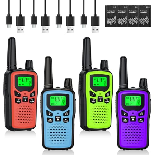Walkie Talkies for Adults Long Range,Rechargeable Walkie Talkies with 22 FRS Channels,Two Way Radios with LED Flashlight for Hiking Cruises Camping,4 Pack