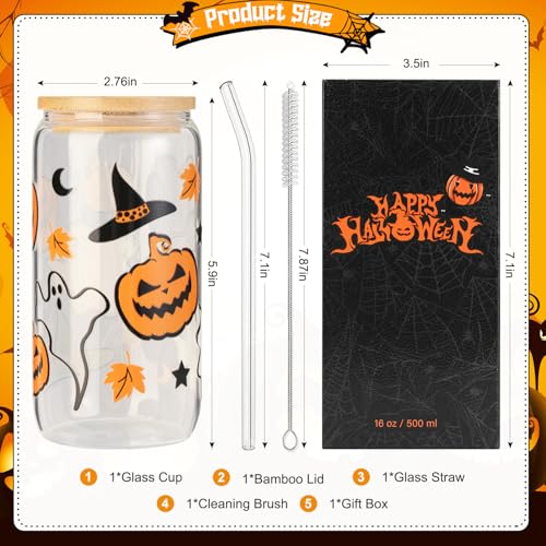 KMCCUMBER Halloween Pumpkin Ghost Glass Cup with Lid Straw Gifts for Women - image 6