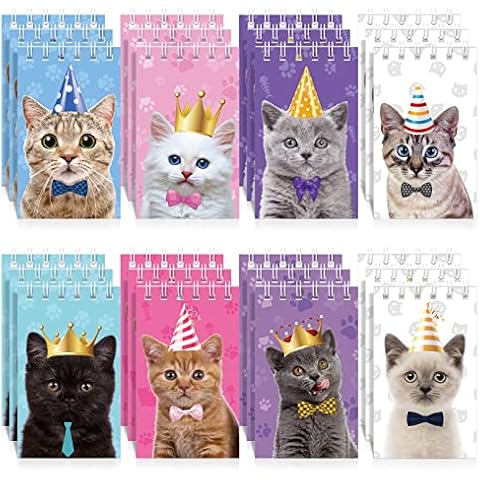 24 Pieces Cat Animal Mini Notepad Cute Cat Small Spiral Pocket Notebook PET Cat Memo Spiral Tiny Notebooks for Cat Party Favors Boys Girls Birthday Party Classroom Office School Goodie Bags Stuffers Cover