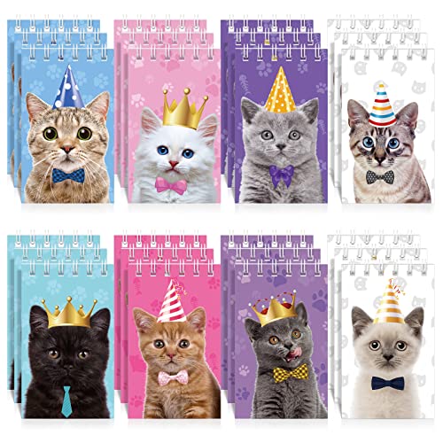 24 Blocs de Notas de Animales Gato Mini Cuaderno Pequeño de Bolsillo en Espiral de Gato Lindo Notas de Gato de Mascota Cuadernos Pequeños en Espiral para Regalo Fiesta de Gato Niños Niñas