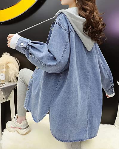 Women's Oversized Loose Boyfriend Denim Jacket Hooded Jean Jacket Detachable Hoodie Coat2