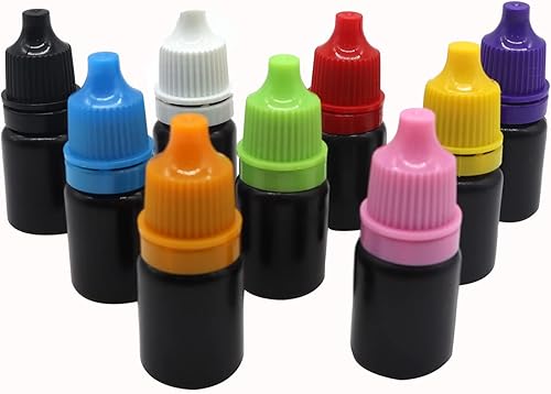 Miniatura 12 de Snadulor 60 botellas vacías de plástico negro con gotero exprimible de 0.2 fl oz con tapa protectora, botella de gotas para los ojos (tapa amarilla)