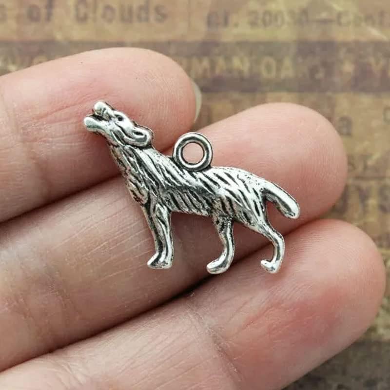 Miniatura 2 de Opexicos 40 dijes de lobo tibetano, tono plateado tibetano, doble cara, fabricación 3D, accesorios hechos a mano, 1.102 x 0.591 in