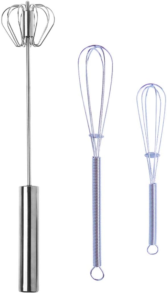 Stainless Steel Whisk Set 3 Piece,5 Inches, 7 Inches and 10 Inches Small Whisk, Mini Whisk, Egg Whisk, Push Whisk