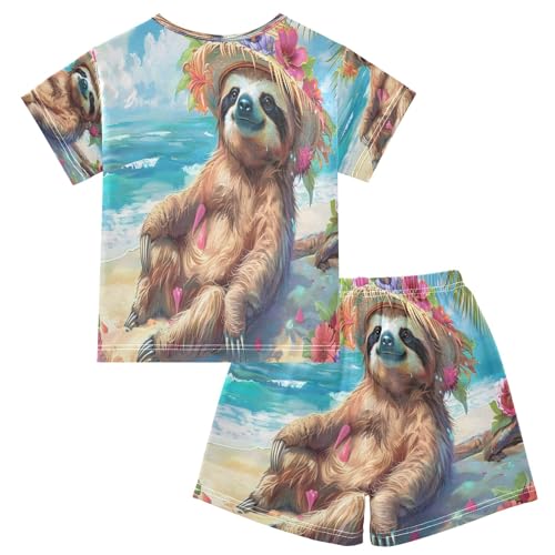 Sloth Cartoon Kids Pjs Set Boys Girls Summer Short-Sleeve Sleepwear Pajamas 2PCS2