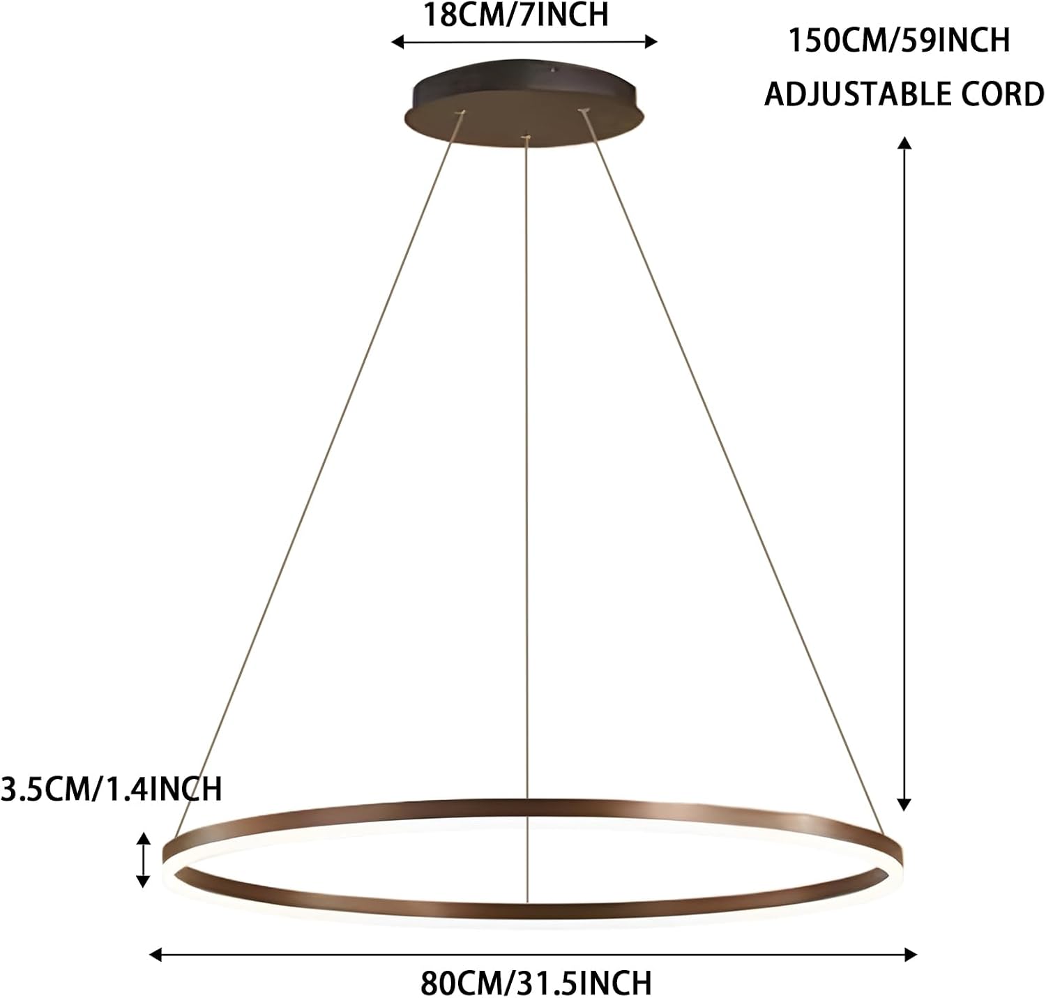 LightInTheBox Modern LED Ring Chandelier, 31.5" Halo Pendant Light Fixture Circle Minimalist Dimmable Hanging Light Metal Acrylic for Living Room Dinning Room Bedroom (Coffee)