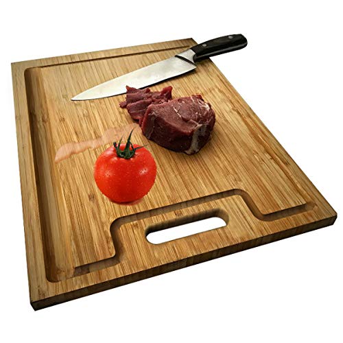 NIUXX Bamboo Cutting Board with Handle and Juice Groove, Large Reversible Chopping Board