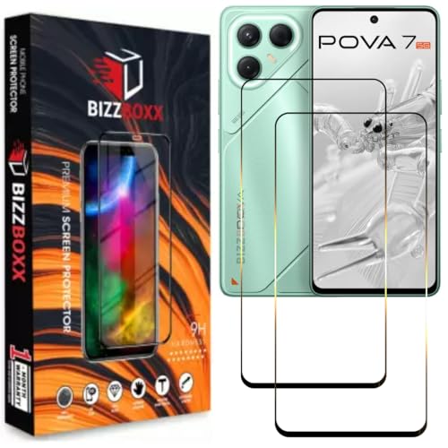 Image of Compatible With Tecno Pova 7 5G Tempered Glass Screen Protector Guard - HD Clarity, Shatterproof, Anti-Fingerprint Screen Guard (6.78 inch)|With Installation Kit - Pack of 2