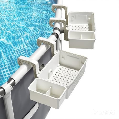 Pool Aufbewahrungskorb Set inklusive Kunststoff Pool Korb Pool Getränkehalter Hot Tub Zubehör Multifunktionales Pool Zubehör für Aufstellpool Schwimmbad Oberirdischen (White)