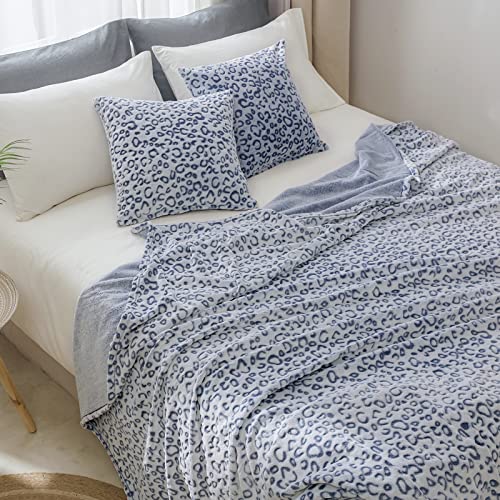 Fy Fiber House Flannel Fleece Throw Microfiber Blanket With 3D Cheetah Print,90"X108",Blue #TOP5