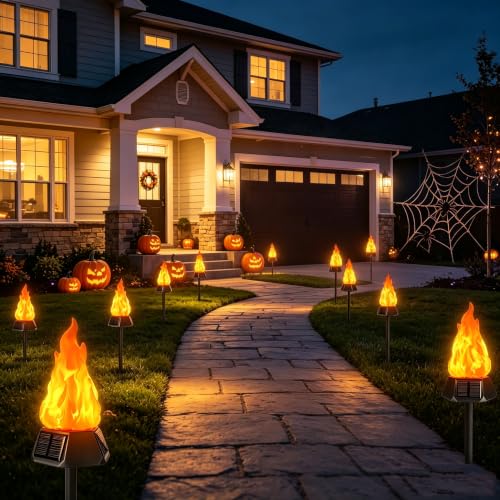 Image of Toodour Solar Halloween Lights Outdoor, 4 Pack Solar Torch Light Waterproof