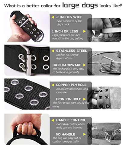 Hundehalsband für Große Hunde - 5 cm Breites Halsband mit Griff für Extragroße Hunderassen, schwarz, Weich Gepolstertes Neopren Nylon Hunde Halsband für Grosse Hunde Big Dog Collar 56-66cm