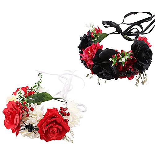 MCDSAJ Lot de 2 couronnes de roses réglables pour femme - Couronne florale - Eucalyptus - Pour mariage, famille, voyage, photographie - Rustique Cover