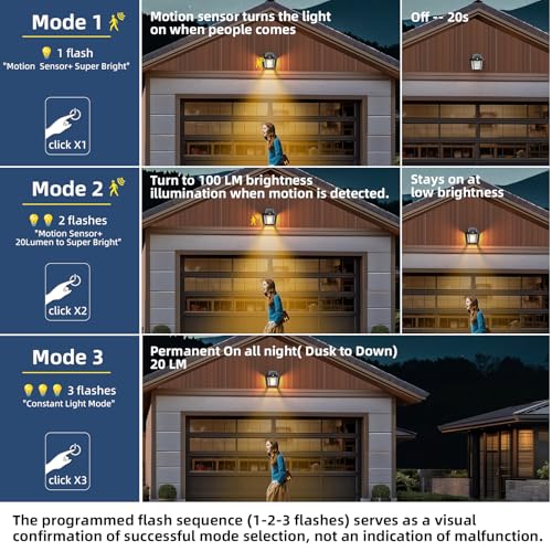 Image of DERAYSION Solar Porch Lights Outdoor, 9 Inch Solar Wall Lanterns with Motion Sensor, 3 Mode Adjustable Brightness Waterproof Outdoor Solar Lights for Porch Door Patio Fence Garage -2 Pack