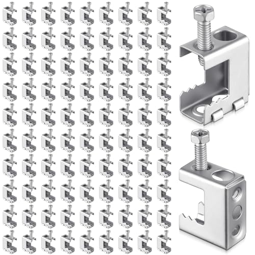 Image of Tandefio 100 Pcs 1 /4 inch-20 Spring Steel Beam Clamps Metal Beam Hangers Bolt on Clamp for Installation on Beams 1 /4 inch and 3 /8 inch Threaded Rod, S Hooks Bridle Rings for Pipe Cable Woodworking Tool (Silver)