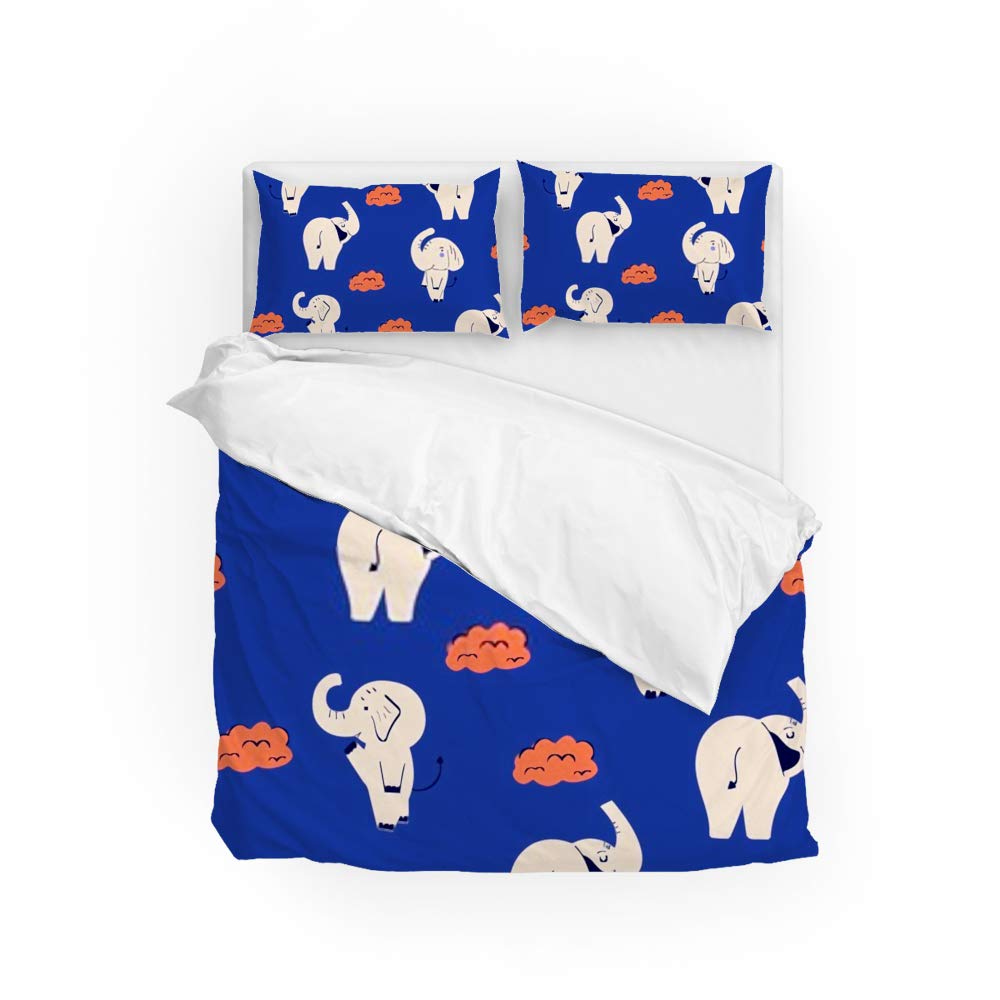 Housse de couette éléphants lit 3 pièces pour un entretien facile sans pli