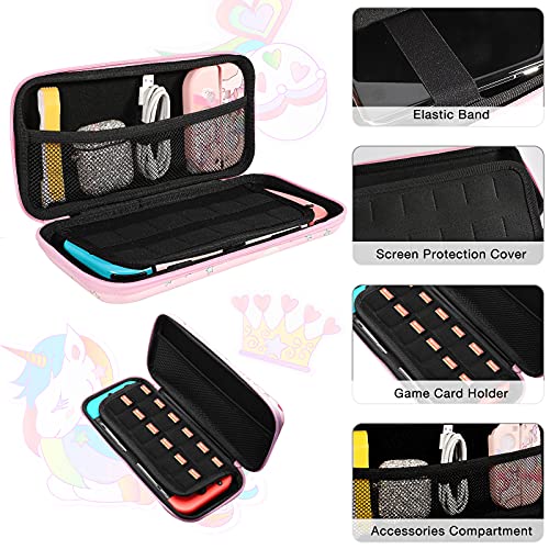 JYPS Unicorn Funda para Nintendo Switch, Estuche de Transporte para Accesorios de Consola y Tarjetas de Juego, Rígido Bolsa Protectora con asa para Switch para niñas(Rosa) - imagen 4
