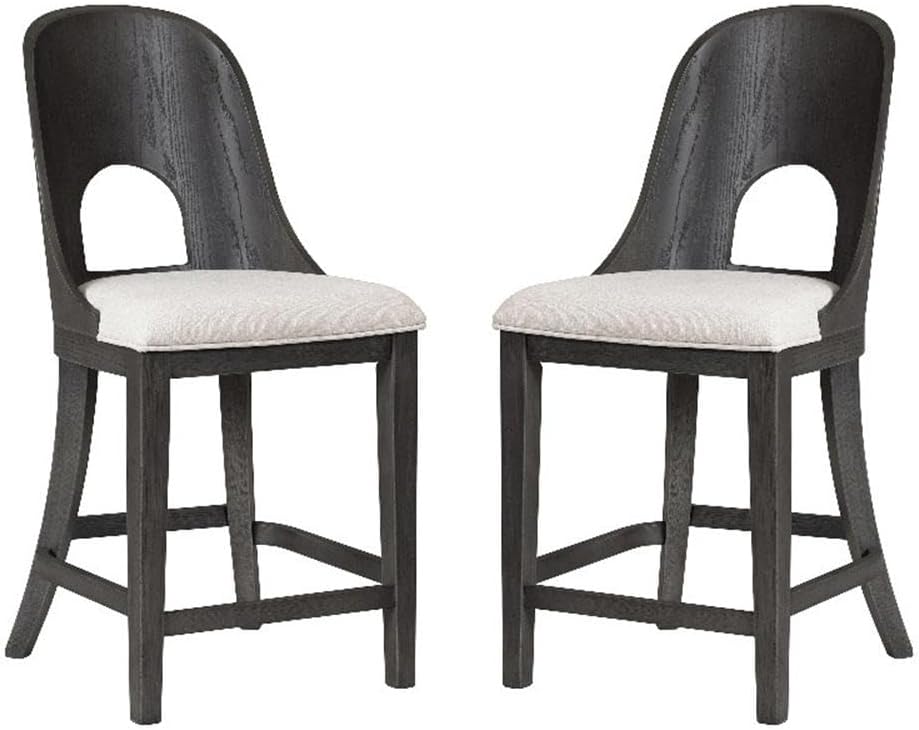 Furniture of America Selyra Modern Solid Wood Counter Height Chairs Set of 2 with Curved Wood Back, Comfortable Upholstered Seating for Dining Room, Home Kitchen, Ash Grey