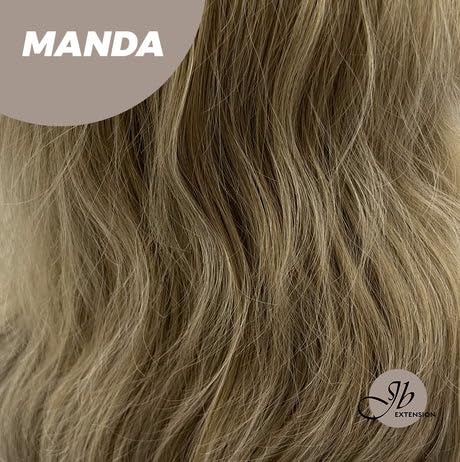 Miniatura 7 de MANDA - Peluca larga y ondulada con flequillo en capas, con raíces oscuras, balayage, rubio, rizada, para usar y llevar, pelucas de cabello largo