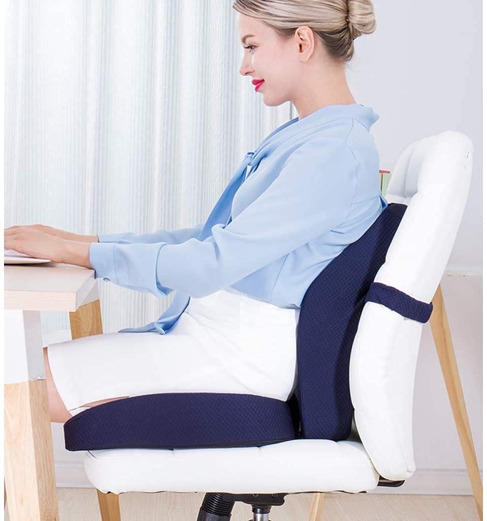 Cojín de Asiento de Espuma de la Memoria de Confort y Almohada Lumbar para aliviar el Dolor de Espalda, Conjunto de 2