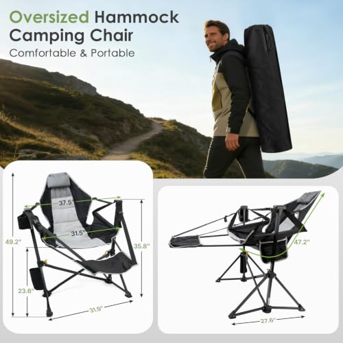 Suteck Silla Hamaca para Camping con Reposapiés, Silla Colgante Sobredimensionada de 500LBS miniatura 2