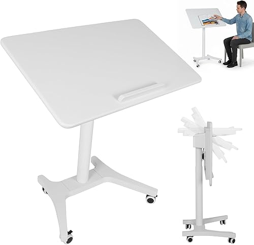Miniatura 8 de Pneumatic Laptop Standing Desk Pneumatic Adjustable Height Desk with Wheels 90 Degree Tiltable for Home Office Classroom