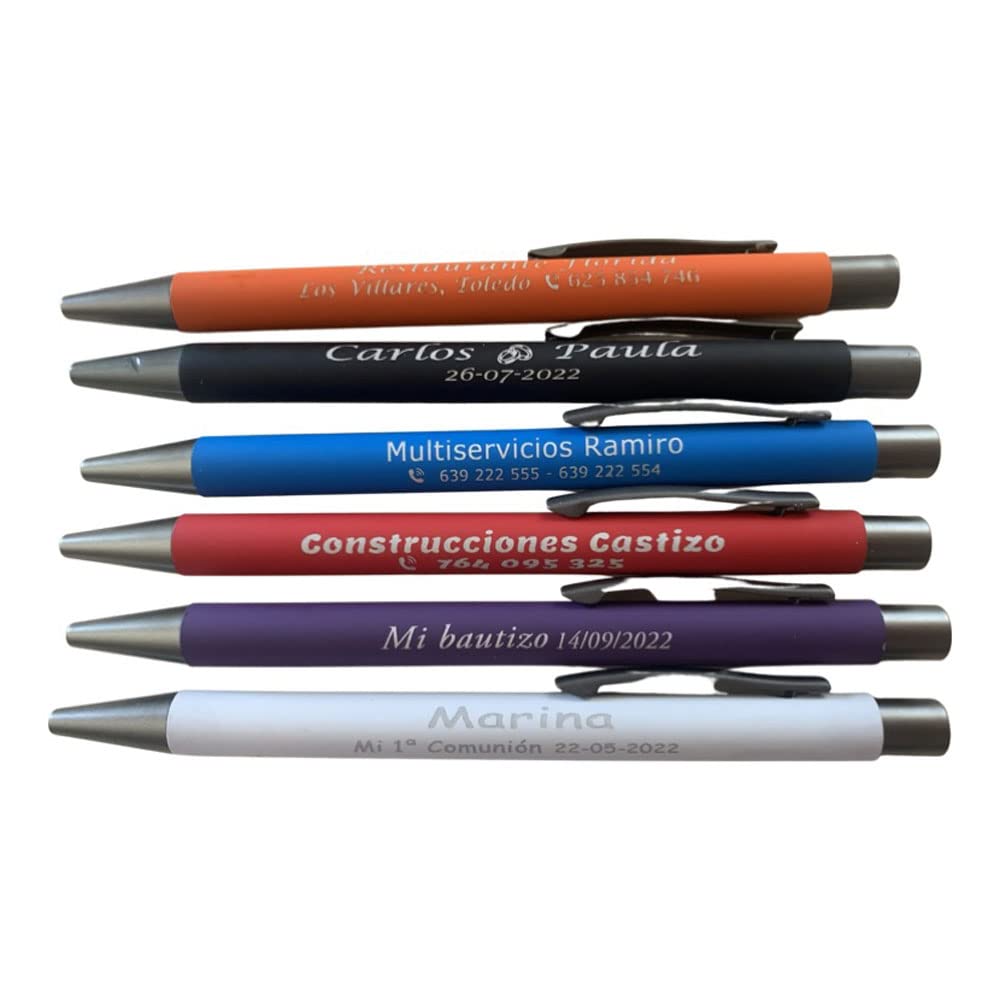 regalo grabado - 25 Bolígrafos Personalizados hasta 2 Líneas | Metálicos con Suave Tacto | grabados para Bodas, Eventos, Empresas | Pack de (25)