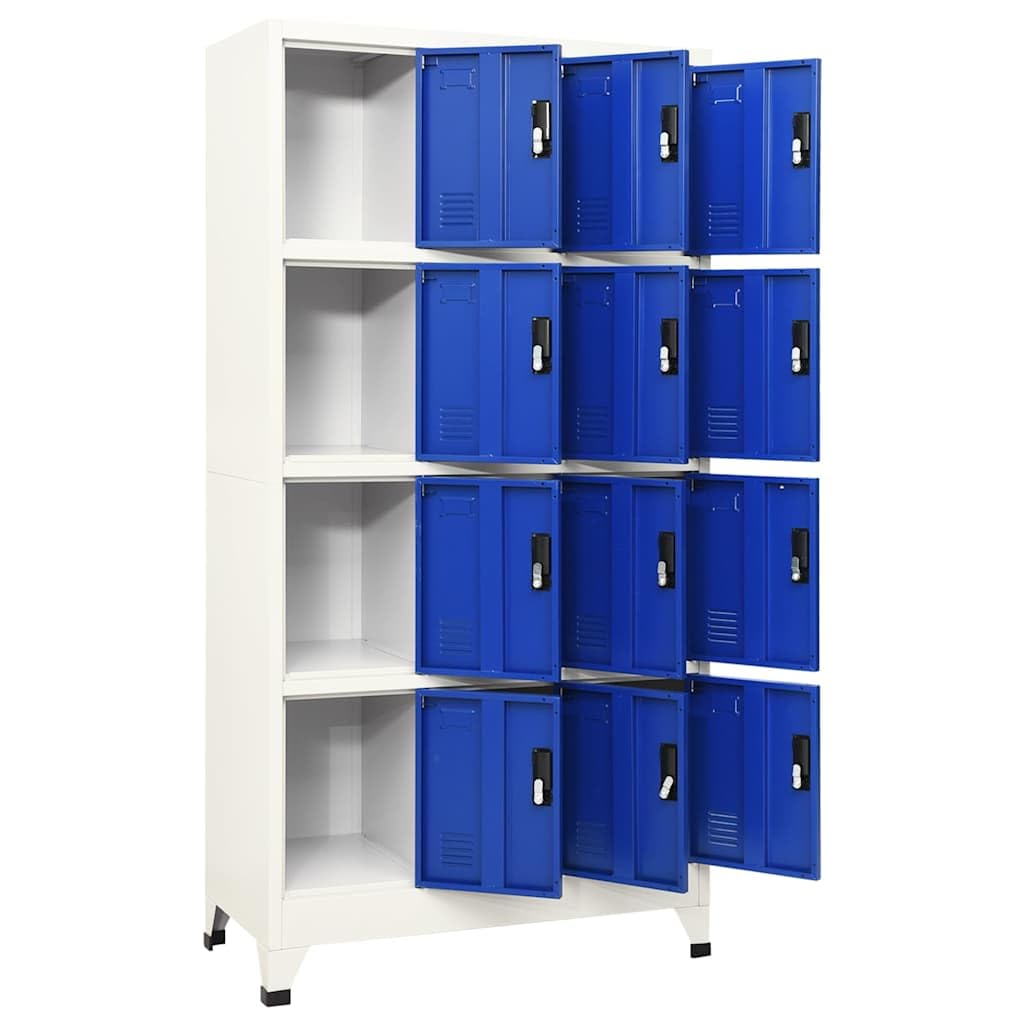 Schließfachschrank 12 Türen Stahl Spind Grau Blau 90x45x180 cm