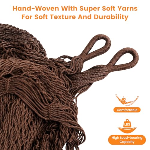 Image of Lazy Daze Hammocks Handwoven XL Mayan Hammock, 10.5 FT Soft Rope Double Hammocks, Portable Outdoor Hammock with Carry Bag, 2 Straps & Carabiners for Patio Outside, 550 lbs Weight Capacity, Coffee