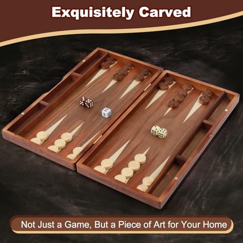 Set artesanal de backgammon de madera, 16" tamaño grande miniatura 5