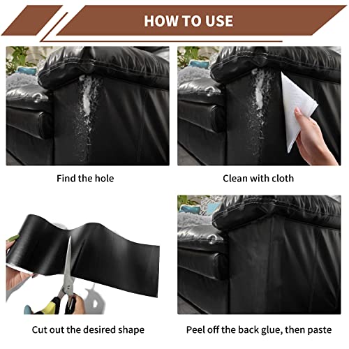 Azobur Leather Repair Tape Patch Leather Adhesive for Sofas, Car Seats, Handbags, Jackets,First Aid Patch 3.9''x15' (Black) - Thumbnail 5