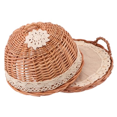 Vaguelly 1 Set Rattan Fruit Bread Storage Basket with Cover Stylish Kitchen Food Tray for Dining Table Material for Bbq Picnics and Parties