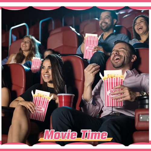 Image of Xinnun 200 Pcs Paper Popcorn Boxes 1oz Oil-proof Disposable Striped Popcorn Boxes Container Leak Proof Paper Holders for Movie Night, Party, Birthday, Wedding (Pink)