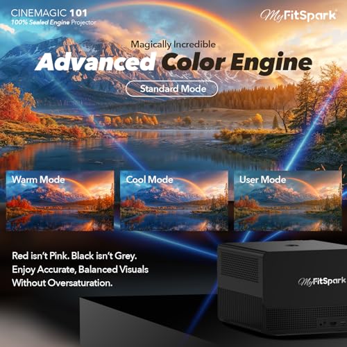 Image of MyFitSpark CINEMAGIC 101 TrueColors Native 1080P HDR10 4K Support Home Cinema Android Projector | Real 900 ANSI Lumens | 100% Sealed Optical Engine | Auto Focus + Keystone | High-Contrast | WiFi 6