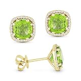 14K Yellow Gold Cushion Shape .13ct Peridot (6mm) Stud Earrings