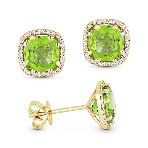 14K Yellow Gold Cushion Shape .13Ct Peridot (6Mm) Stud Earrings #TOP9