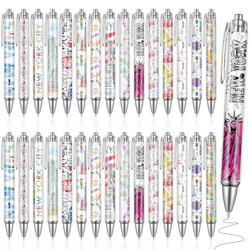 Sayglossy 30 Pcs New York City Travel Ballpoint Pens NYC Souvenirs Gifts NY Travel Pen Bulk Retractable USA Souvenirs for Office Supplies Traveler Gifts