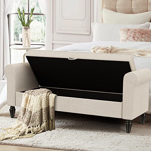 Alish Modern Storage Bench With Arms Button Tufted Bed Bench Entryway Bench With Storage For Living Room Bedroom Light Beige #TOP2