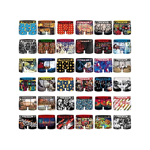 FREEGUN Pack Surprise Boxer Homme Doux, Calecon Modèle Aléatoire, Confortable, Léger et Respirant (Lot de 12), Noir Taille L