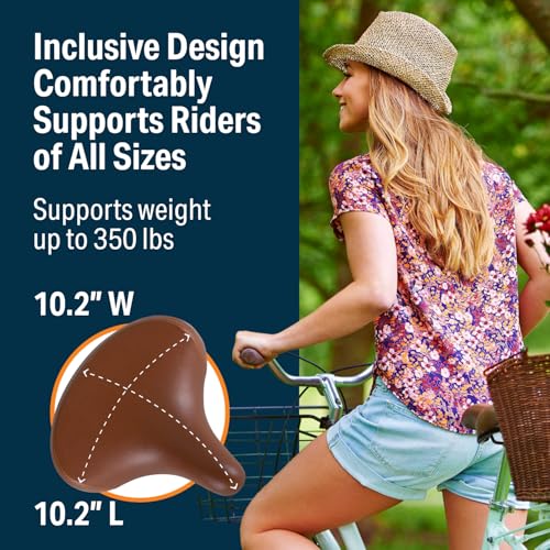 Image of Bikeroo Wide Cruiser Saddle - Comfort Seat Fits Indoor & Outdoor Bicycles - Steel Spring & Elastomer Suspension - Memory Foam